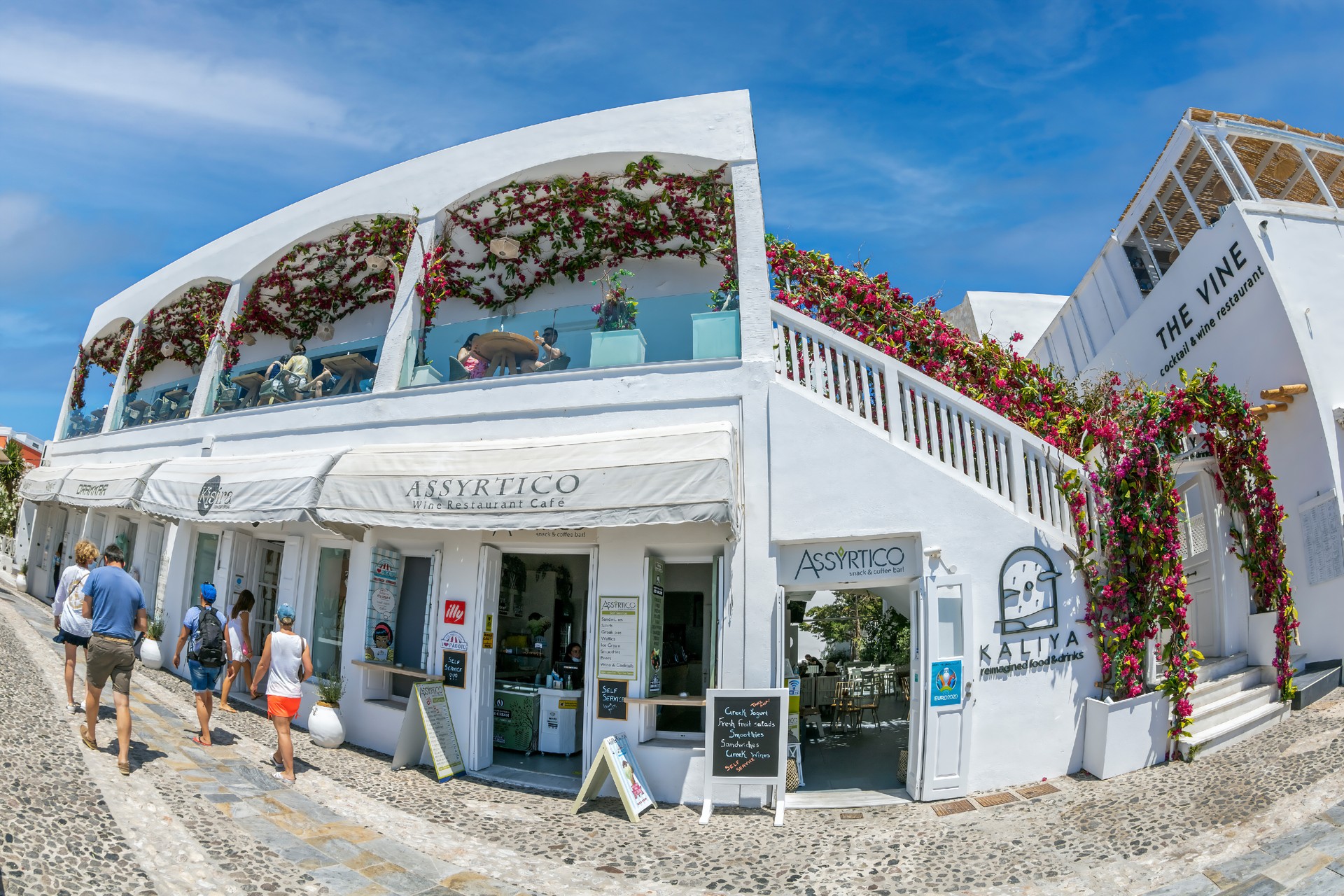 Restaurant with local wines and cofee, Fira, Santorini, Greece